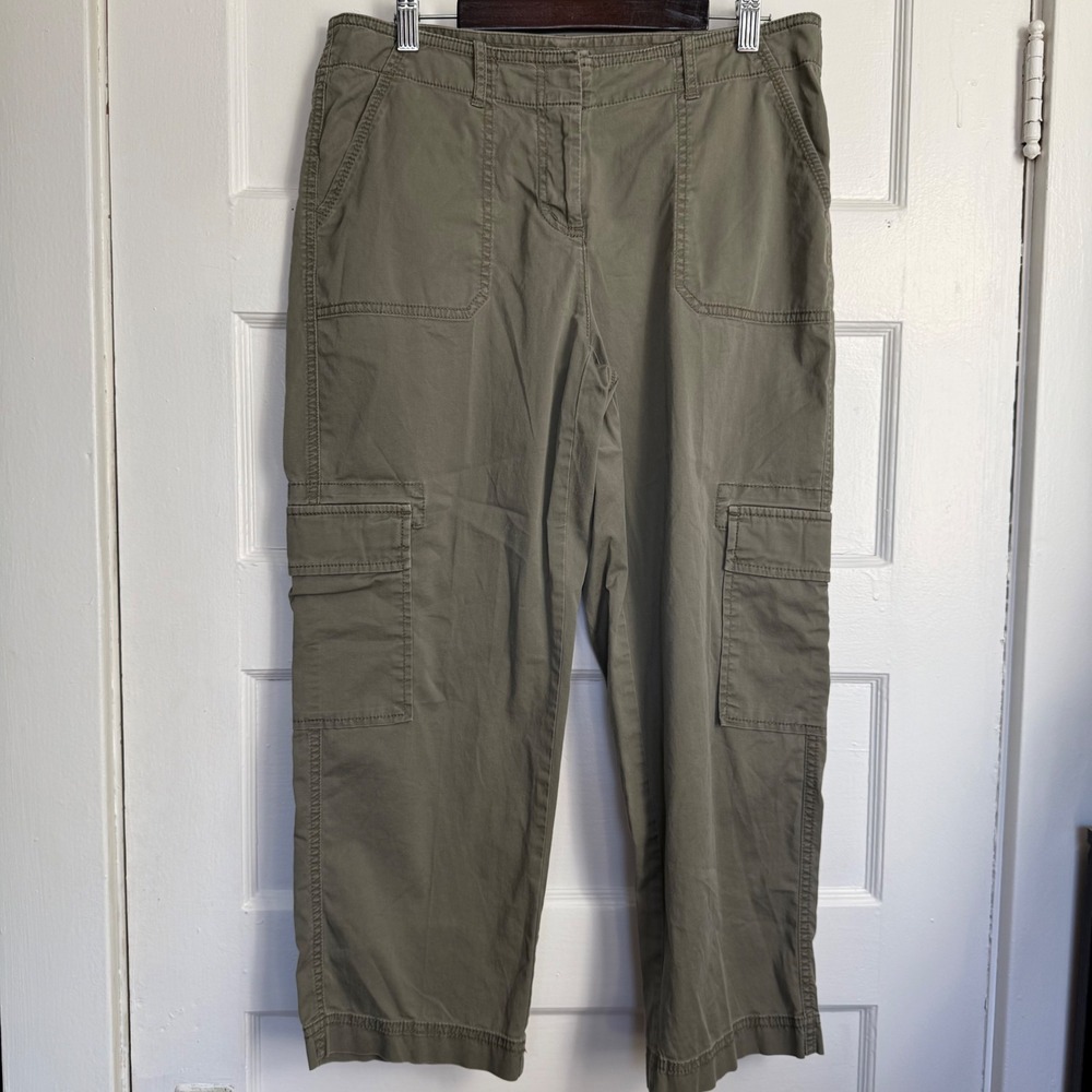 J. Jill Olive Green Cargo Pants Size 10 Cotton Stretch Utility Straight Leg